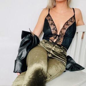 7 For All Mankind Olive Green Crushed Velvet High Waist Skinny Ankle Pants Sz 26